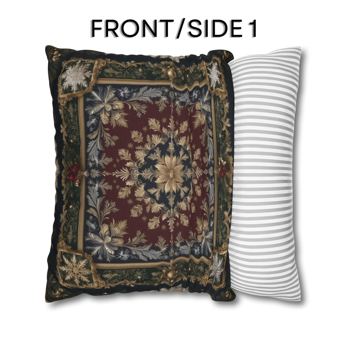 Baroque Christmas Pillow Cover: Burgundy Gold Navy Ornate Winter Damask, Traditional Holiday Decor