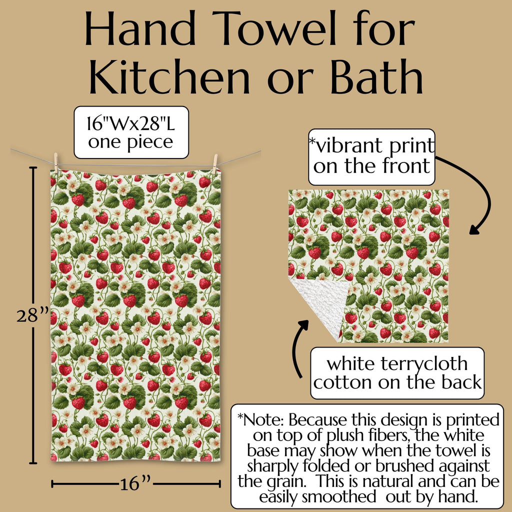 Wild Strawberry  Hand Towel: Botanical Summer Decor for Bath or Kitchen