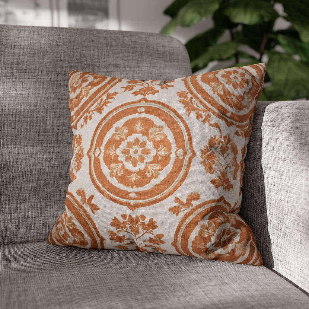 French Country Damask Pillow Cover: Terracotta Rust Vintage Style Farmhouse Accent