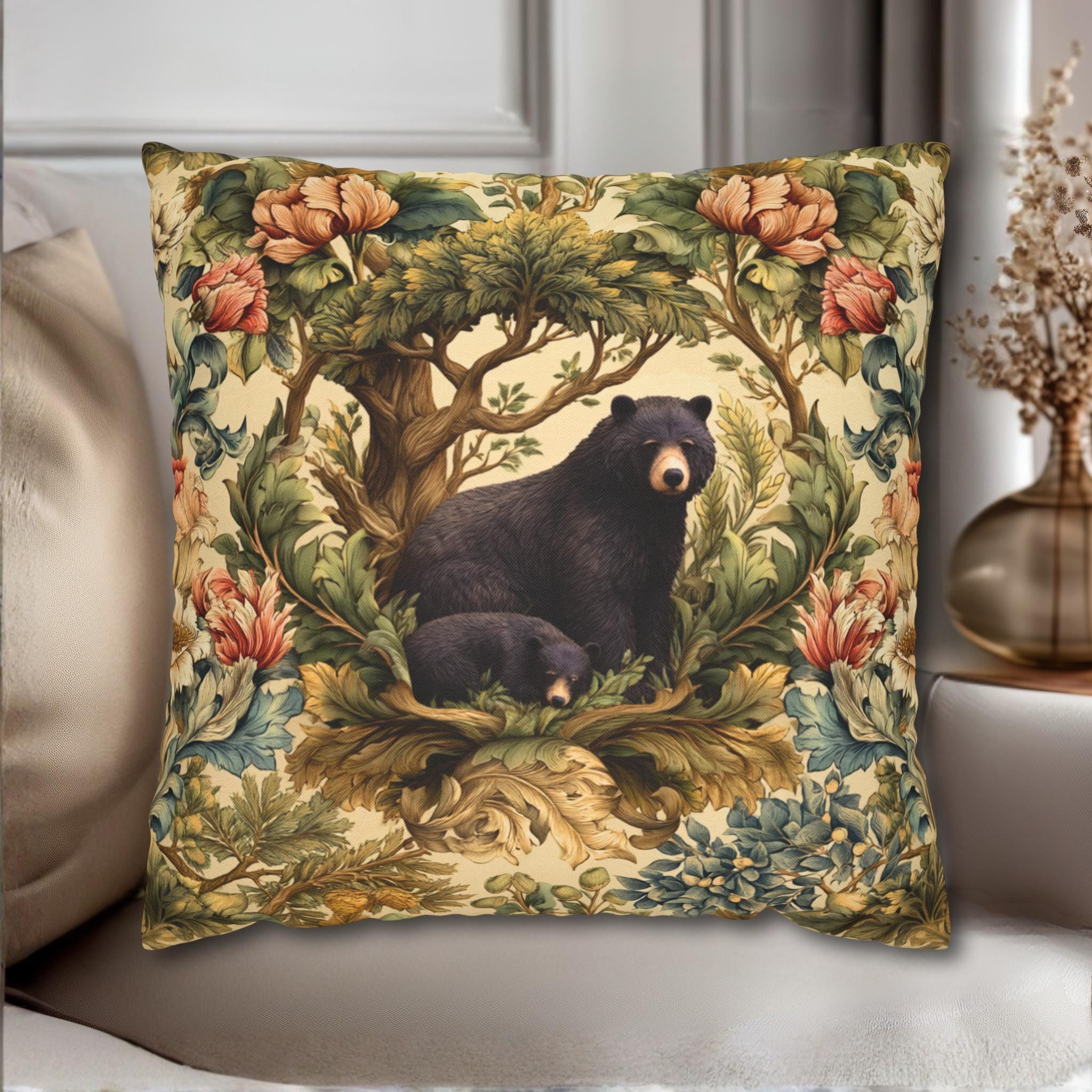 William Morris Woodland Animals Pillow Cover: Squirrel, Skunk, Doe, Bear Designs