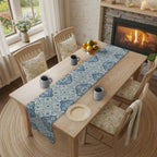 Toile Table Runner: Blue and Cream Botanical Dining Decor
