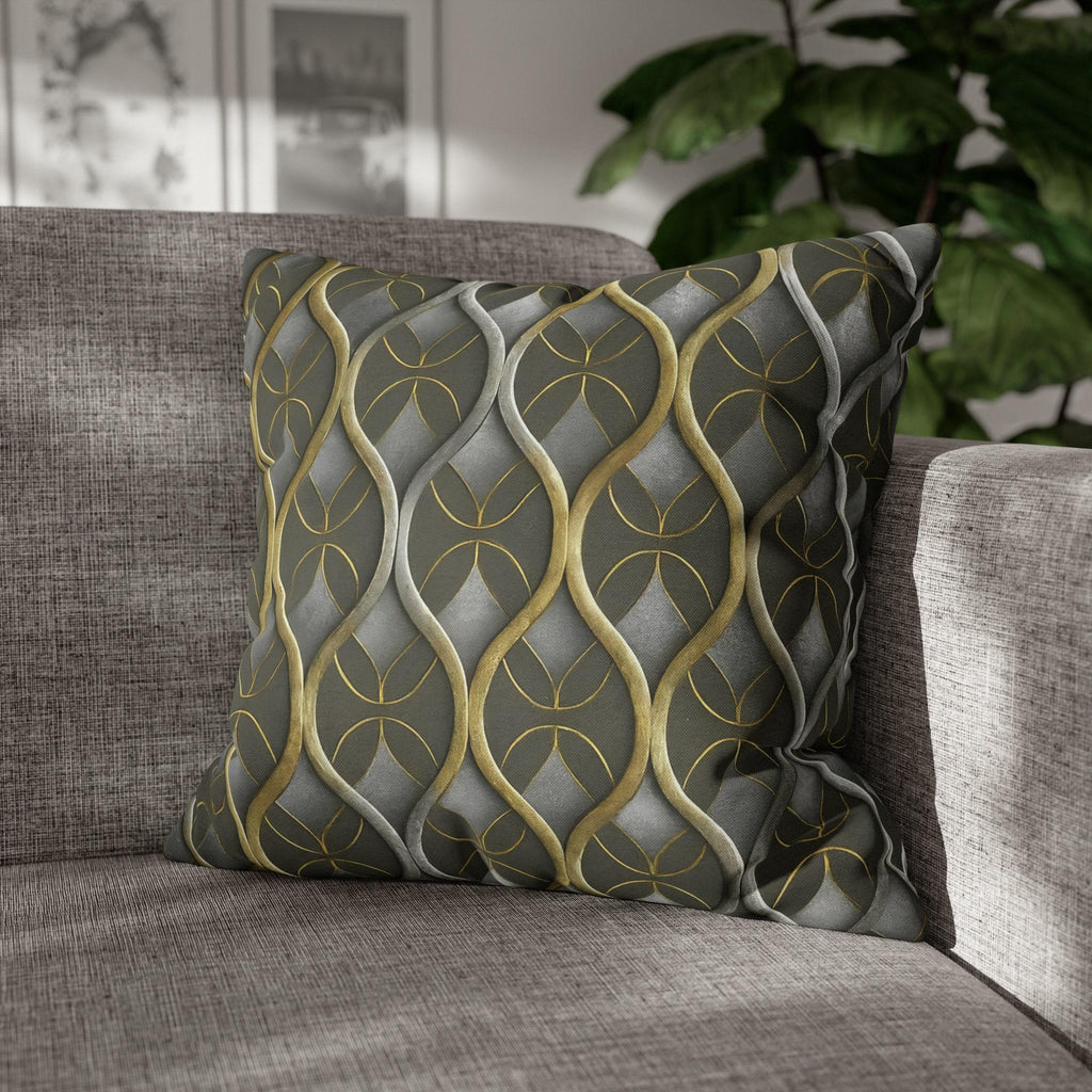 Art Deco Pillow Cover: Metallic Gold Trellis, Dark Gray Cushion