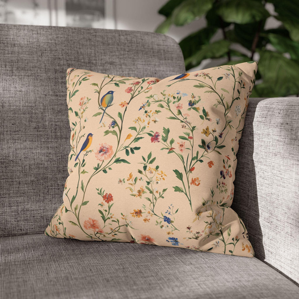 Chinoiserie Bird Pillow Cover: Vintage Style Peach Floral Cushion