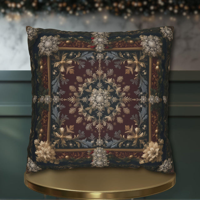 Vintage Inspired Baroque Christmas Pillow Cover: Burgundy, Navy, Gold Ornate Damask Holiday Decor