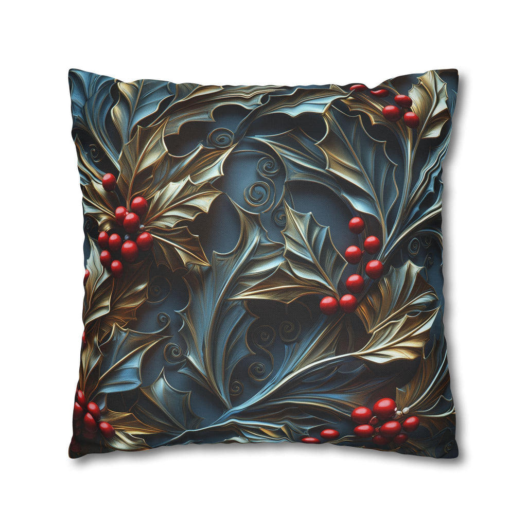 Elegant Holly Berries Pillow Cover: Festive Christmas Decor