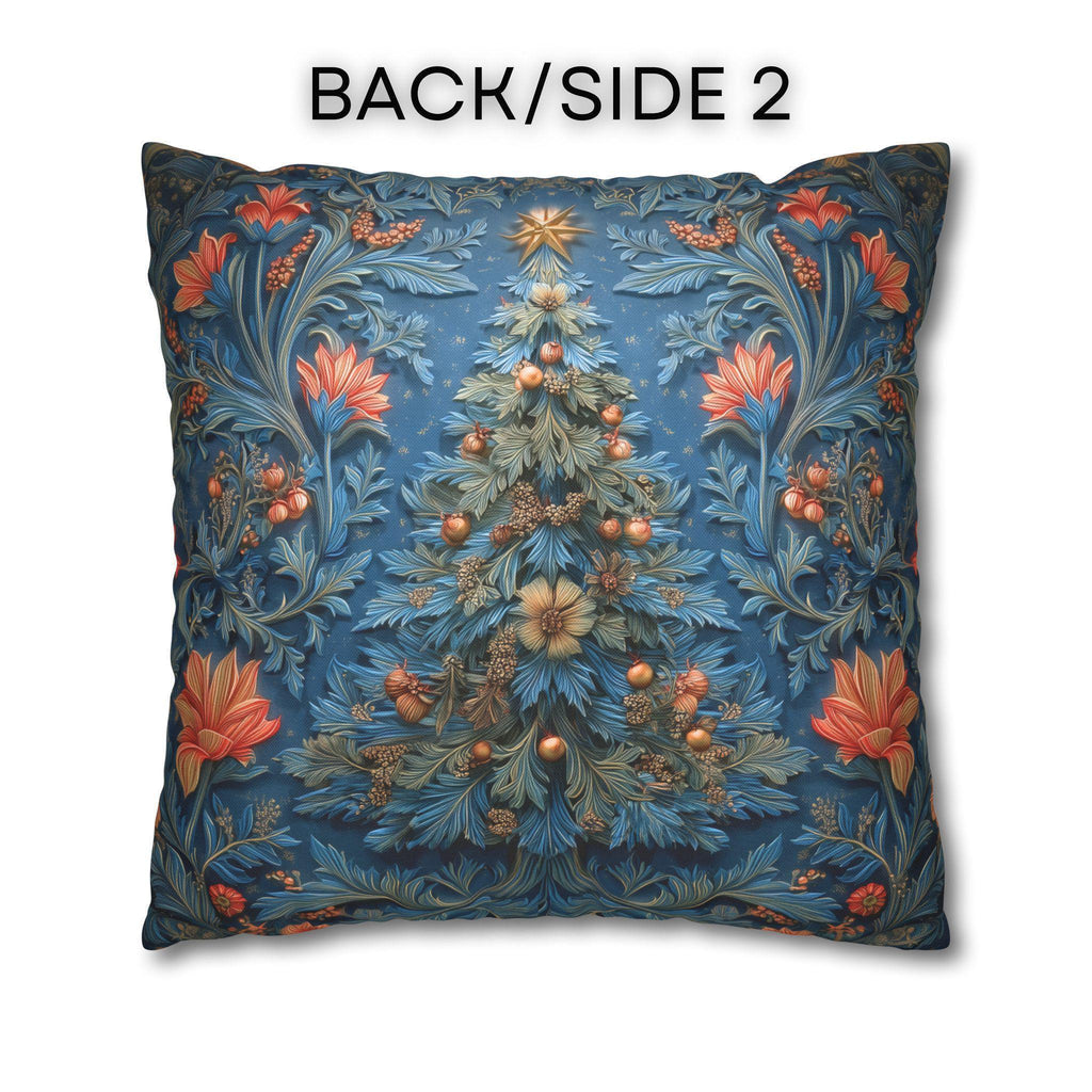 William Morris Inspired Christmas Tree Pillow Cover: Vintage Floral Holiday Design in Navy & Copper