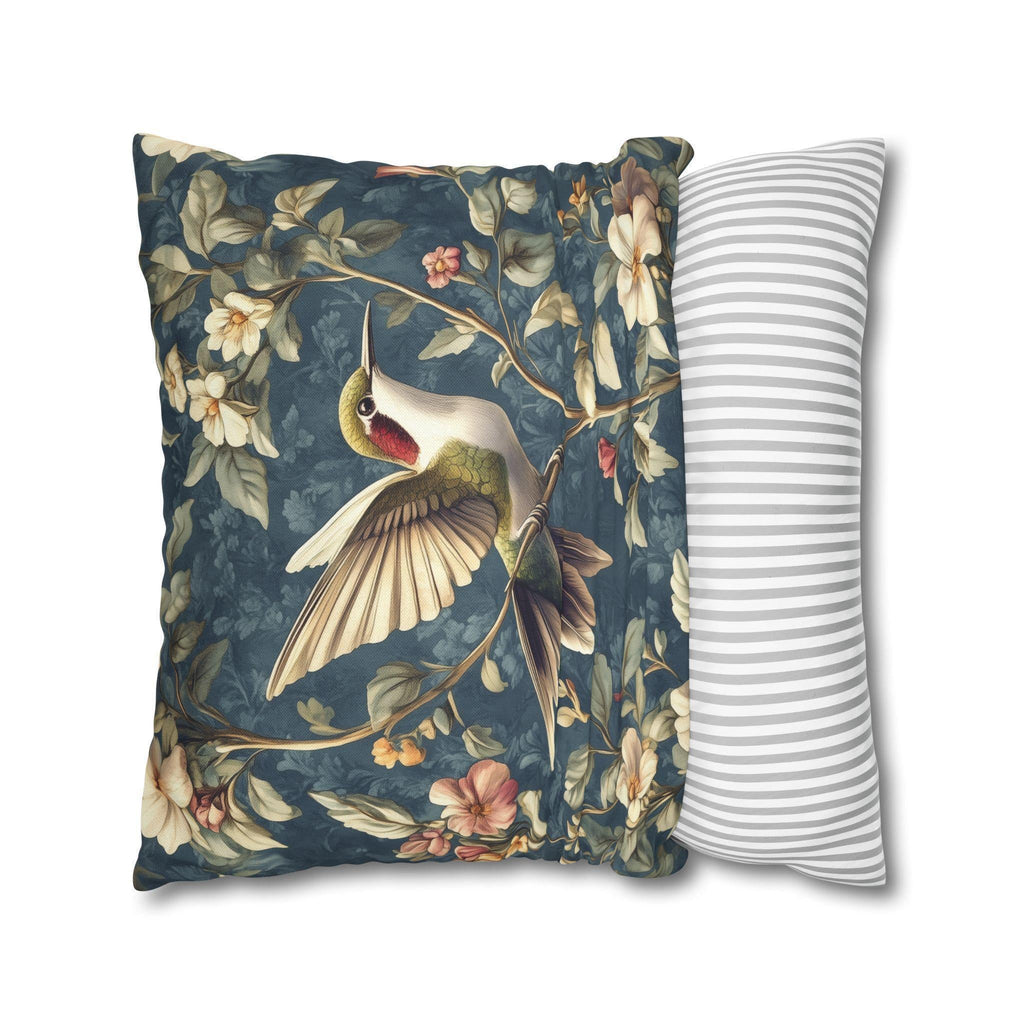 William Morris Inspired Hummingbird Pillow Cover: Vintage Floral Design with Botanical Elegance