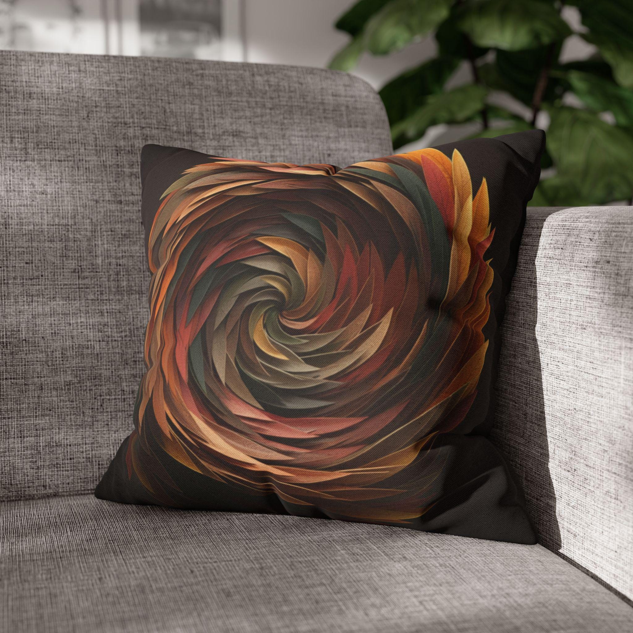 Pillow Cover: Swirling Fall Leaves - Earthy Brown and Orange