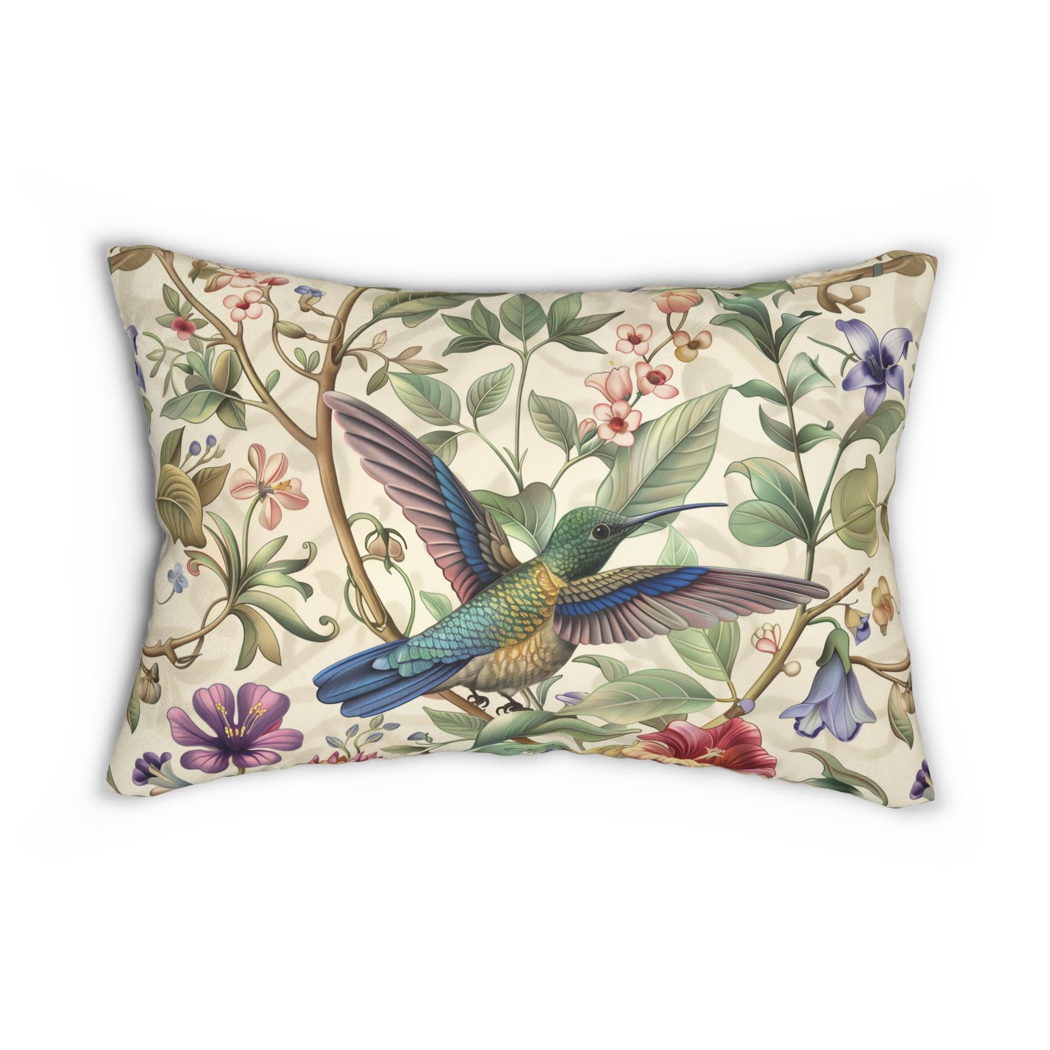 William Morris Hummingbird Lumbar Pillow: Elegant Floral Nature Design