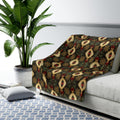 Elegant Christmas Arctic Fleece Throw Blanket - Gold Snowflakes on Green, Charcoal & Red