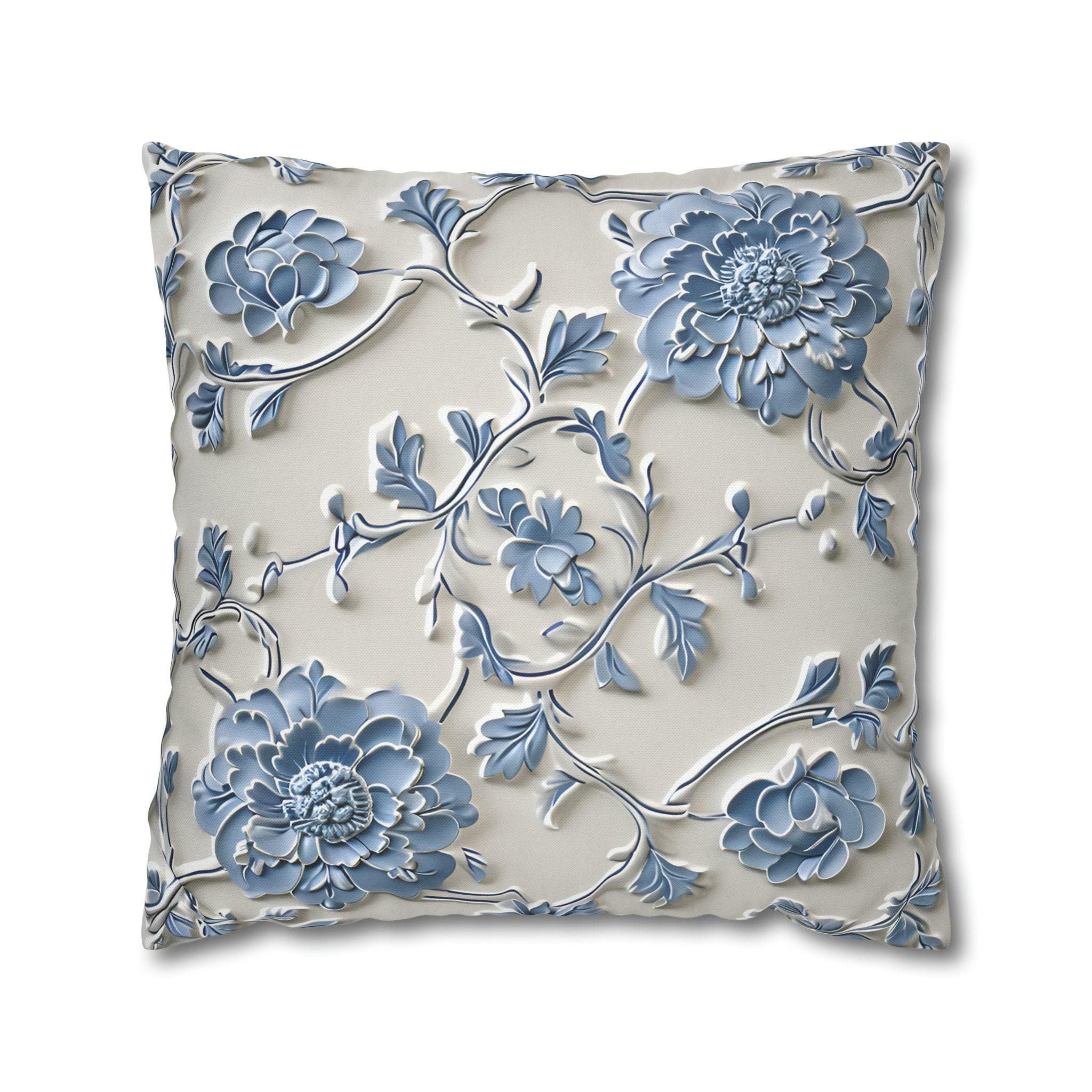 Blue Floral Chinoiserie Pillow Cover: Elegant Home Decor