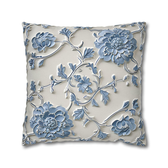 Blue Floral Chinoiserie Pillow Cover: Elegant Home Decor
