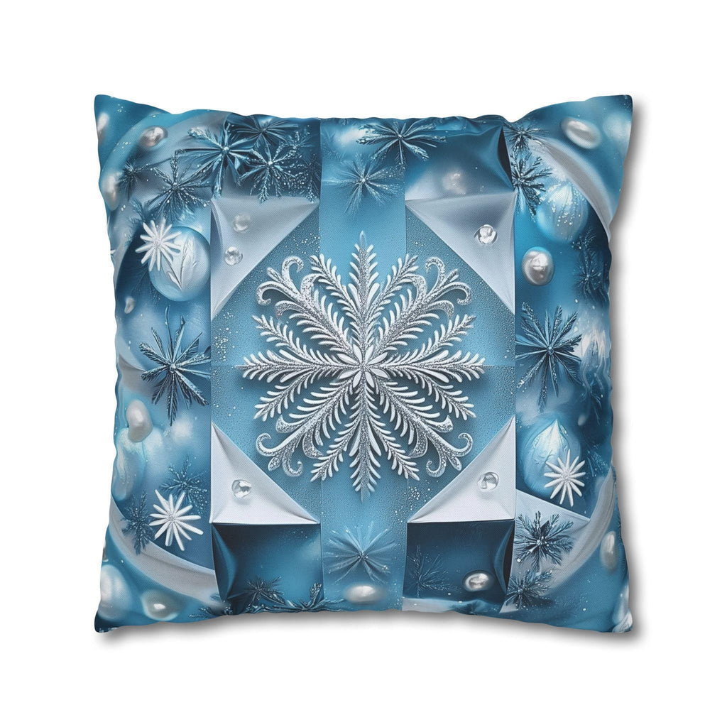 Icy Blue Frozen Snowflake Pillow Cover, with Silver & White Winter Home Decor Pillowcase