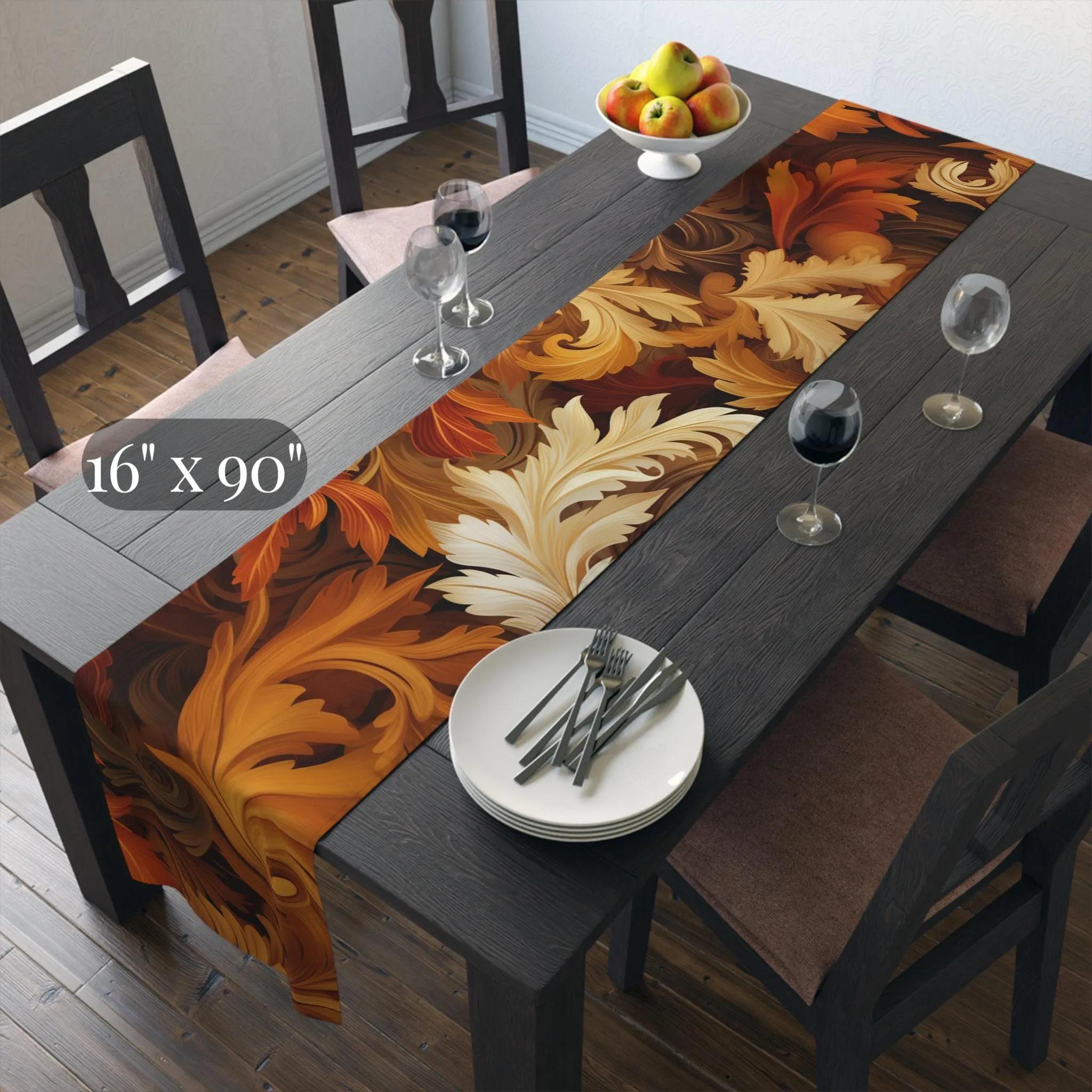 Swirling Autumn Leaves Table Runner: Fall Decor, Hostess Gift