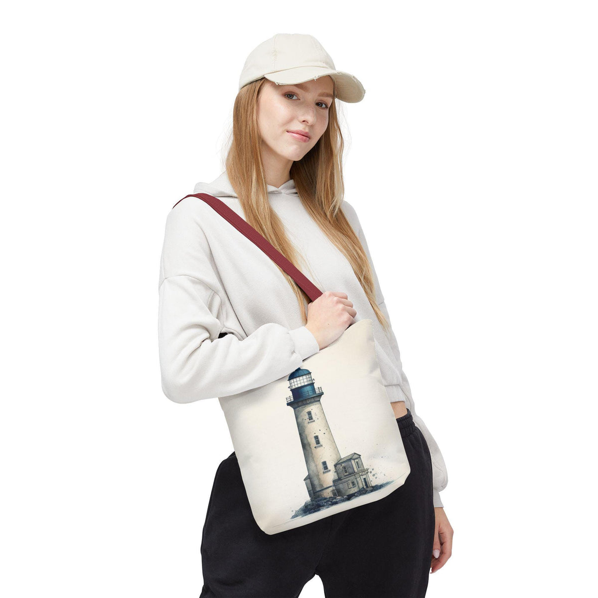 Coastal Lighthouse Tote: Durable Canvas Beach Bag in Blue - Nautical Carryall (S/M/L Available)