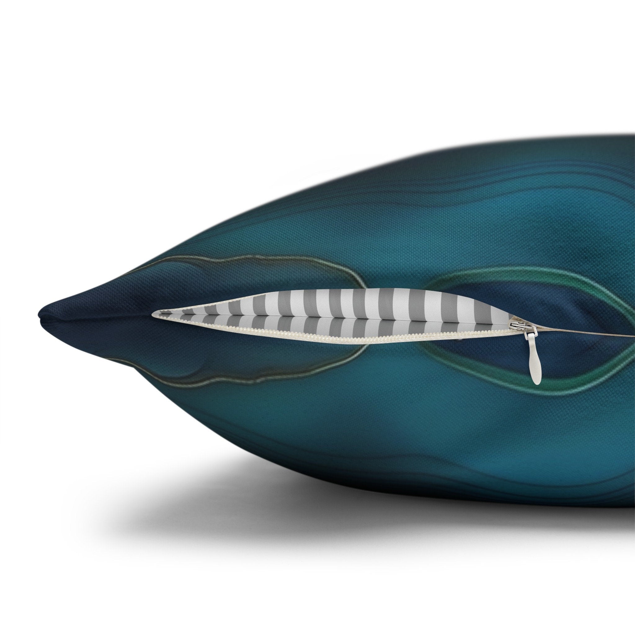 Teal Ocean Waves Pillow Cover: Blue & Gold Accent Cushion