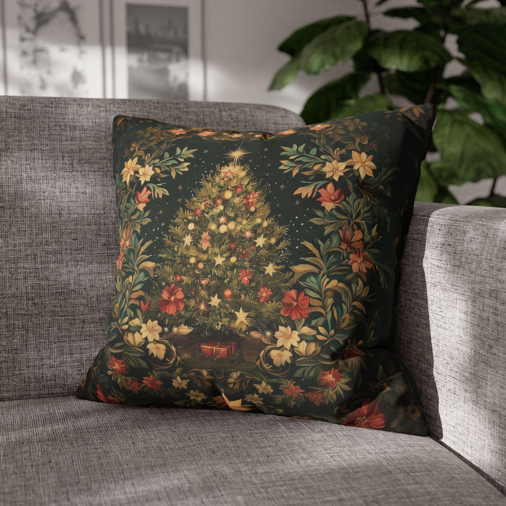 William Morris Christmas Tree Pillow Cover, Deep Green Holiday Decorative Cushion