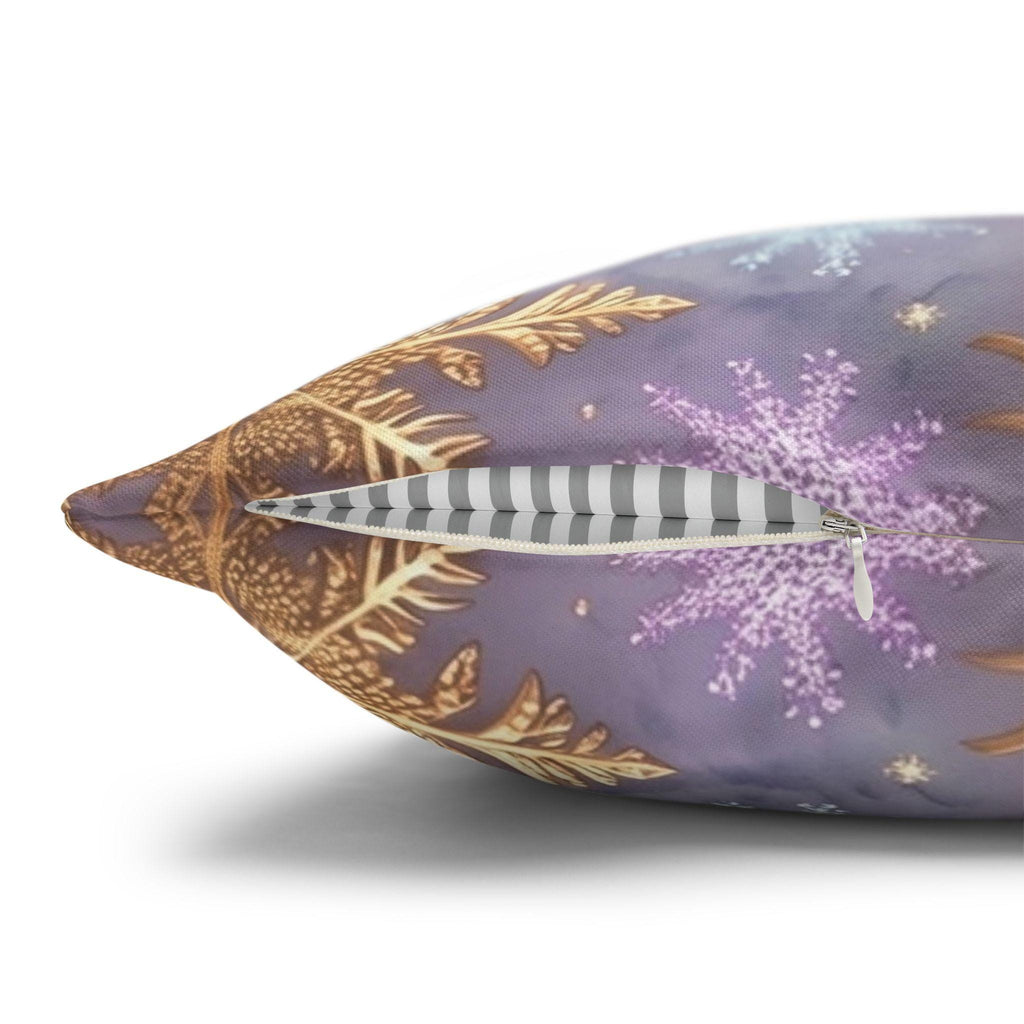 Pastel Christmas Pillow Cover: Gold Snowflake, Lilac Winter Decor, Frosted Poinsettia, Shabby Chic