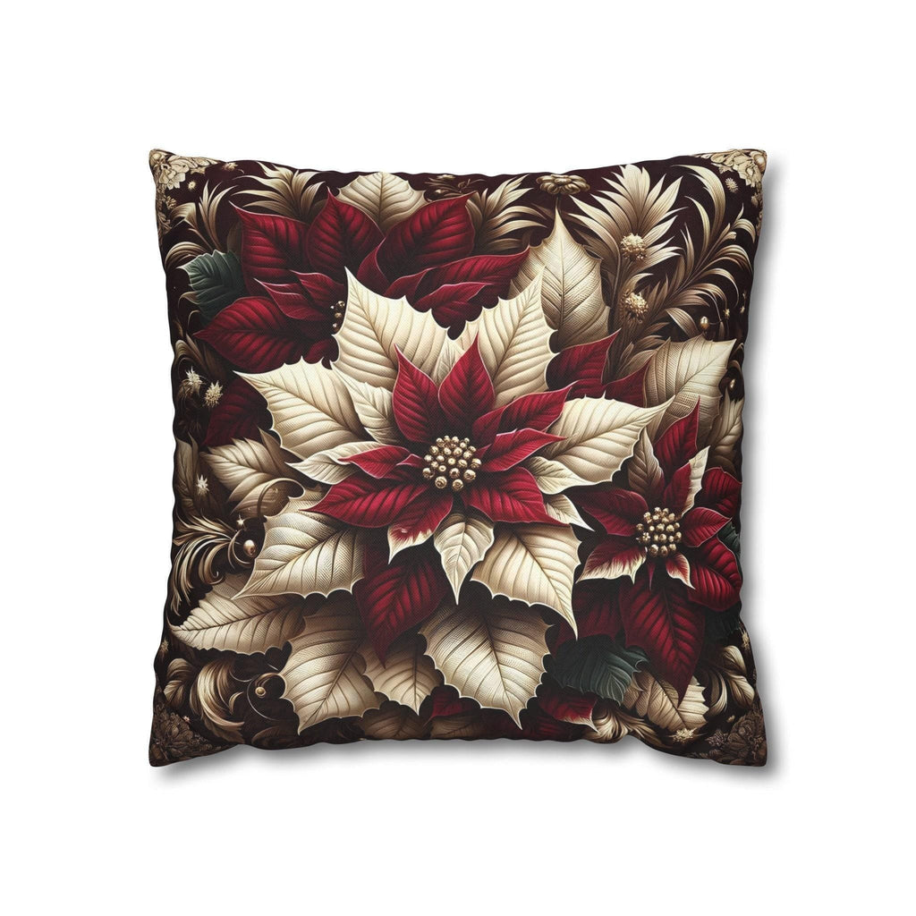 Sophisticated Burgundy & Gold Poinsettia Christmas Pillow Cover | Elegant Holiday Decor