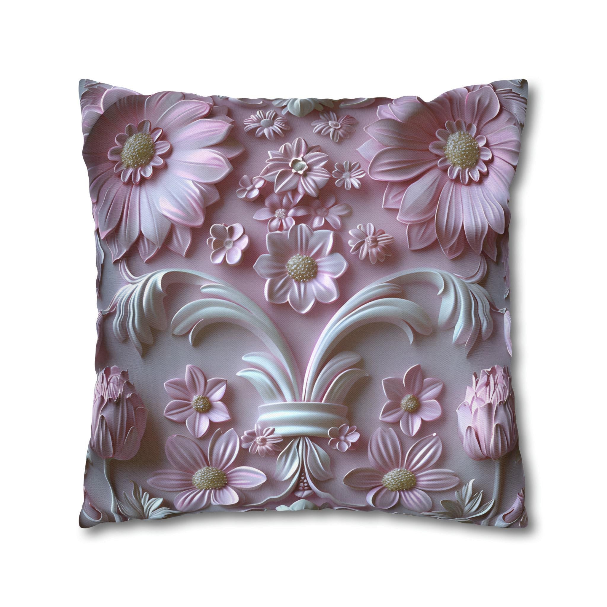 Pink Floral Coquette Pillow Cover: Rococo Style Cushion