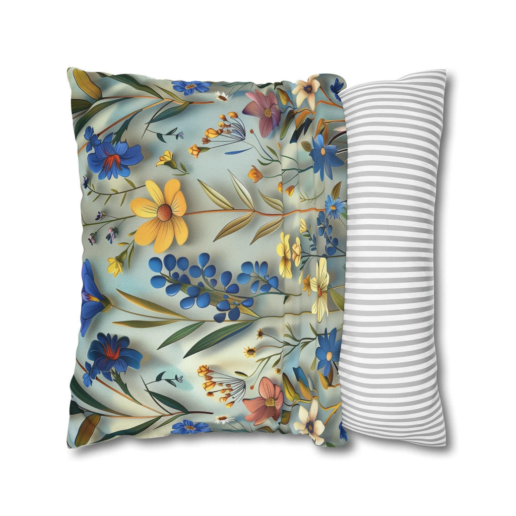 Floral Garden Pillow Cover: Rich Blue Yellow Pink Flowers