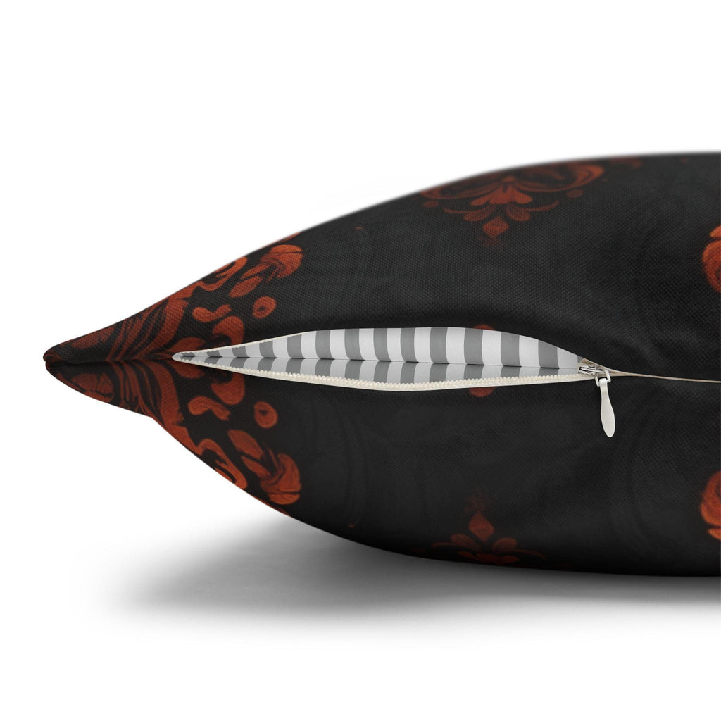 Halloween Damask Pillow Cover: Hidden Skulls in Black and Burnt Orange