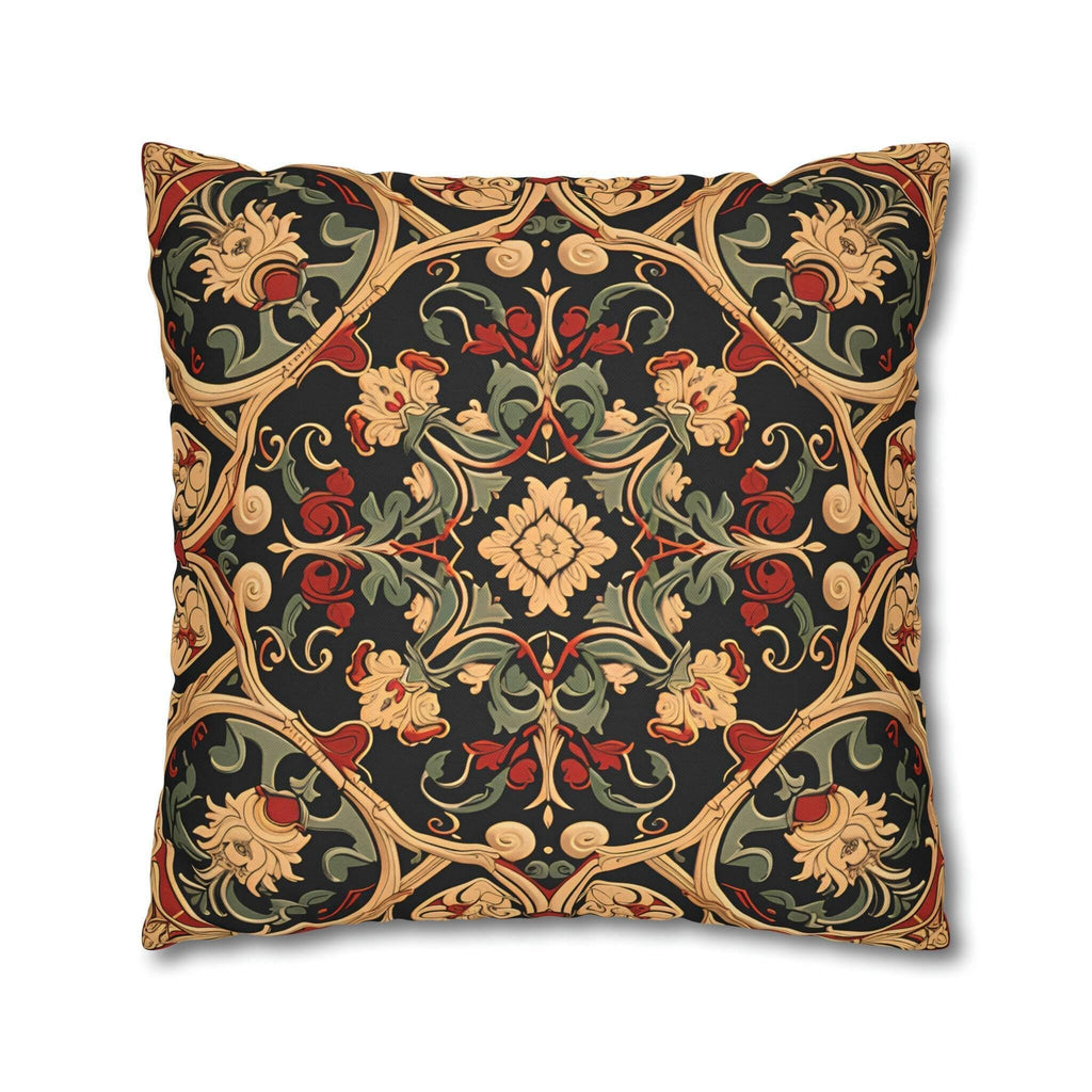 Renaissance Floral Pillow Cover: Red, Green & Gold on Dark Ground