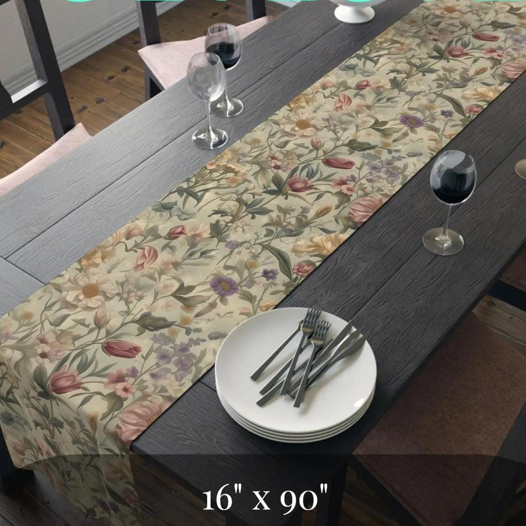 William Morris Inspired Table Runner: Earth Tone Floral Tapestry