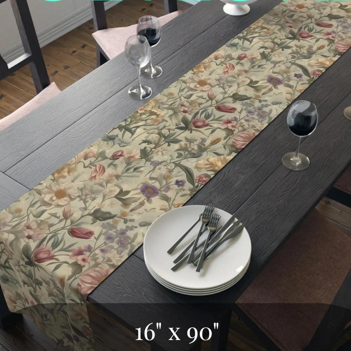 William Morris Inspired Table Runner: Earth Tone Floral Tapestry