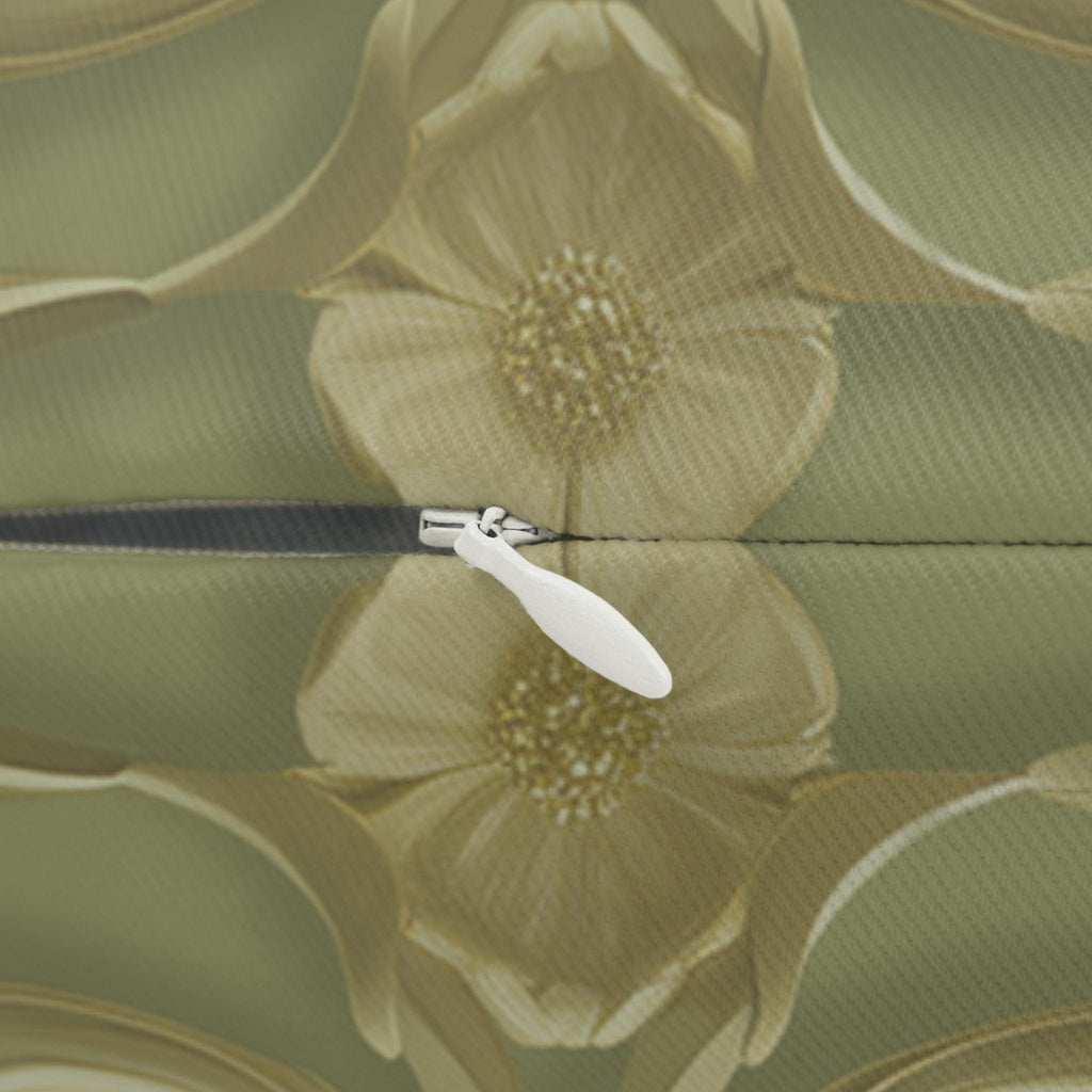 Elegant French Floral Lumbar Pillow - Sage Green with Pale Gold Intricate Design