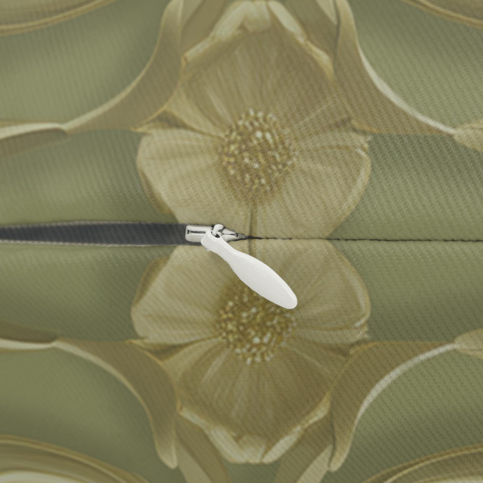 Elegant French Floral Lumbar Pillow - Sage Green with Pale Gold Intricate Design