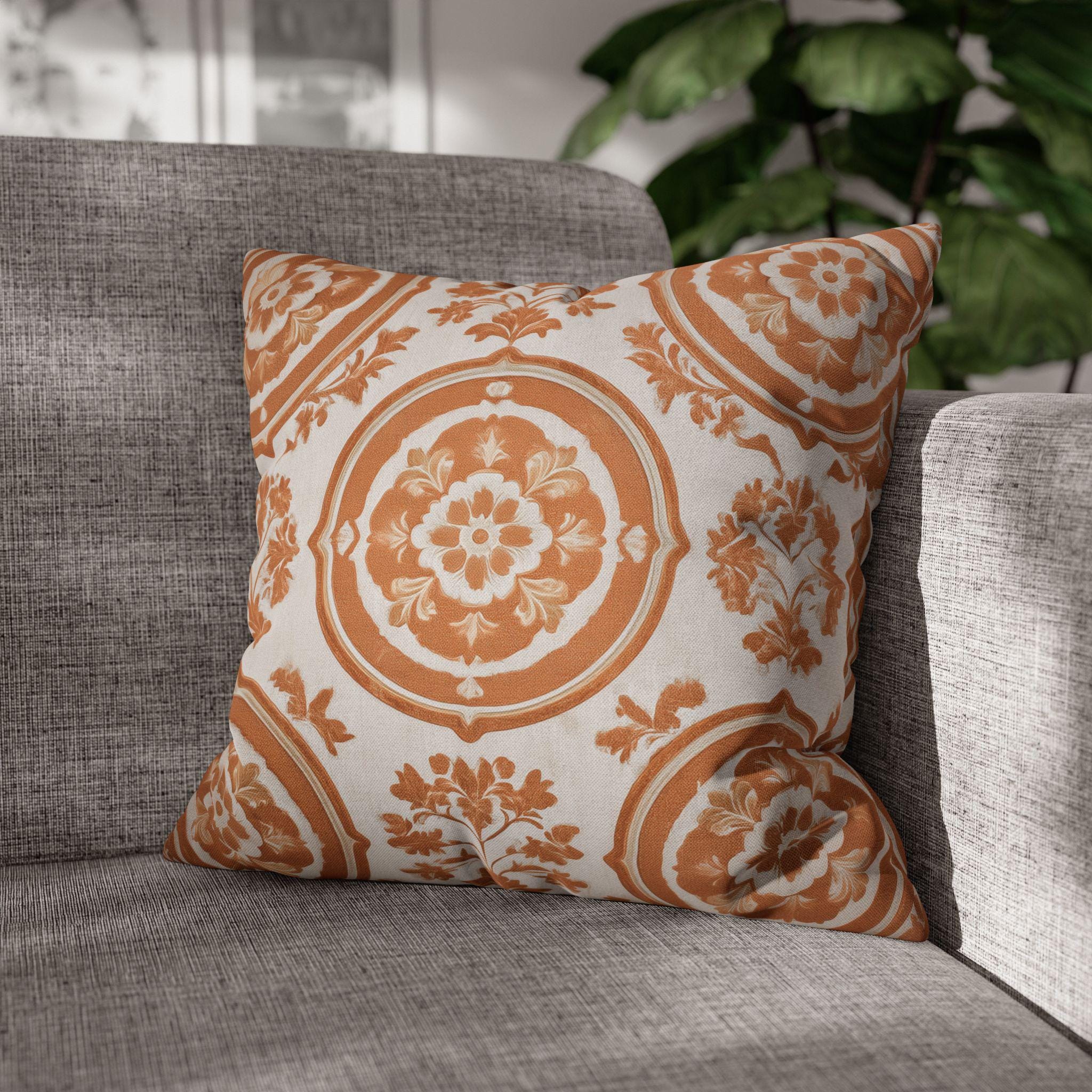French Country Damask Pillow Cover: Terracotta Rust Vintage Style Farmhouse Accent