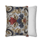 Baroque Floral Pillow Cover: Red, Blue, Gold Foliate Motifs
