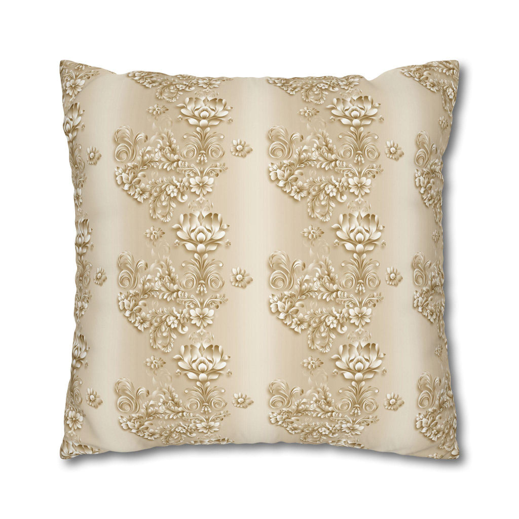 Floral Scrollwork Pillow Cover: Elegant Gold & Beige Euro Sham Sizes