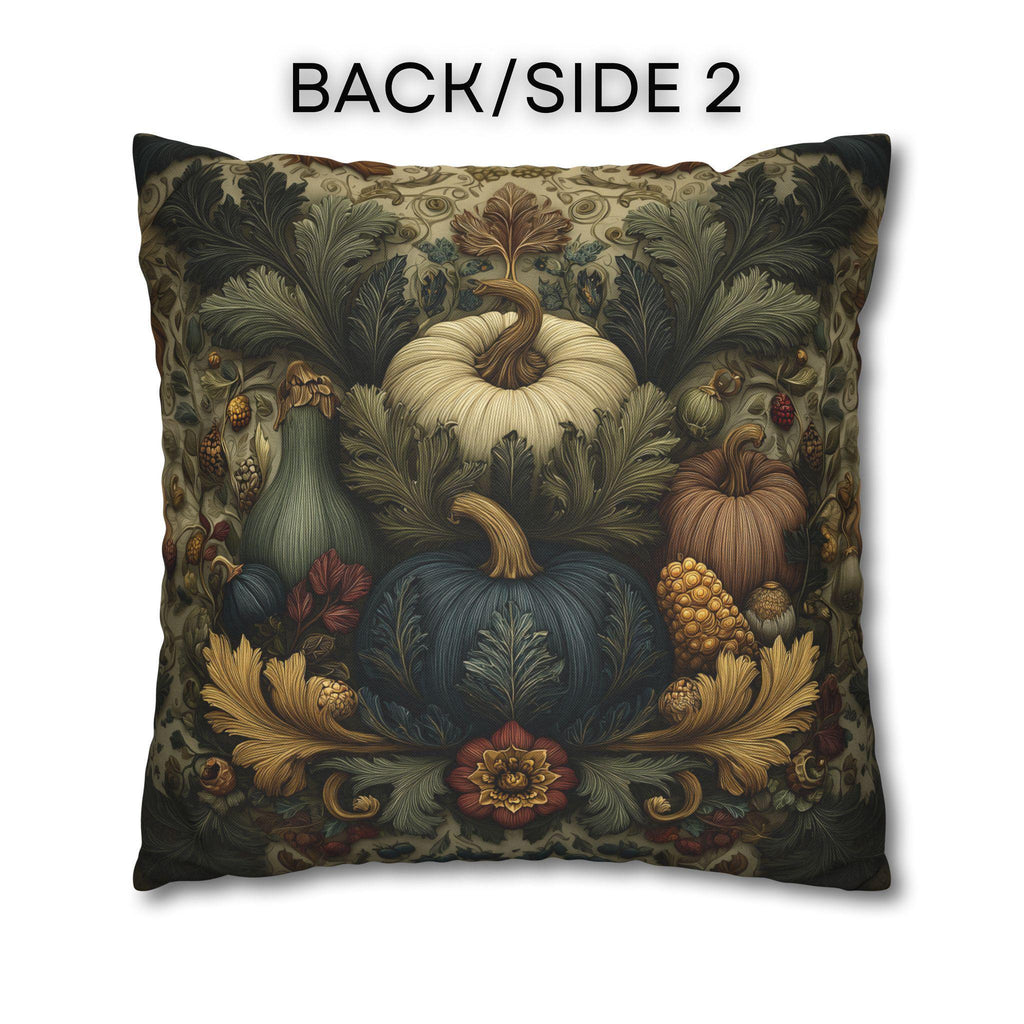 William Morris Inspired Autumn Harvest Tapestry Pillow Cover: Deep Teal with Ivory Blue & Gold