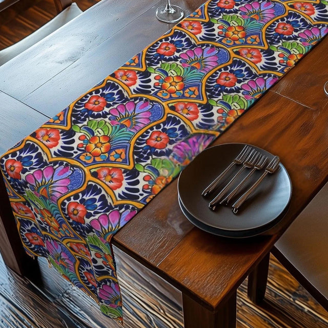 Mexican Table Runner: Inspired by Colorful Talavera  Floral Folk Art Decor