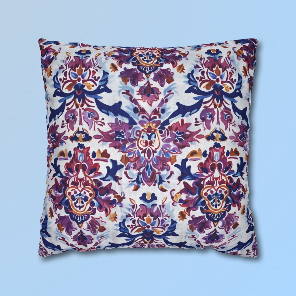 Ikat Floral Medallion Pillow Cover, Purple Blue Red Cushion