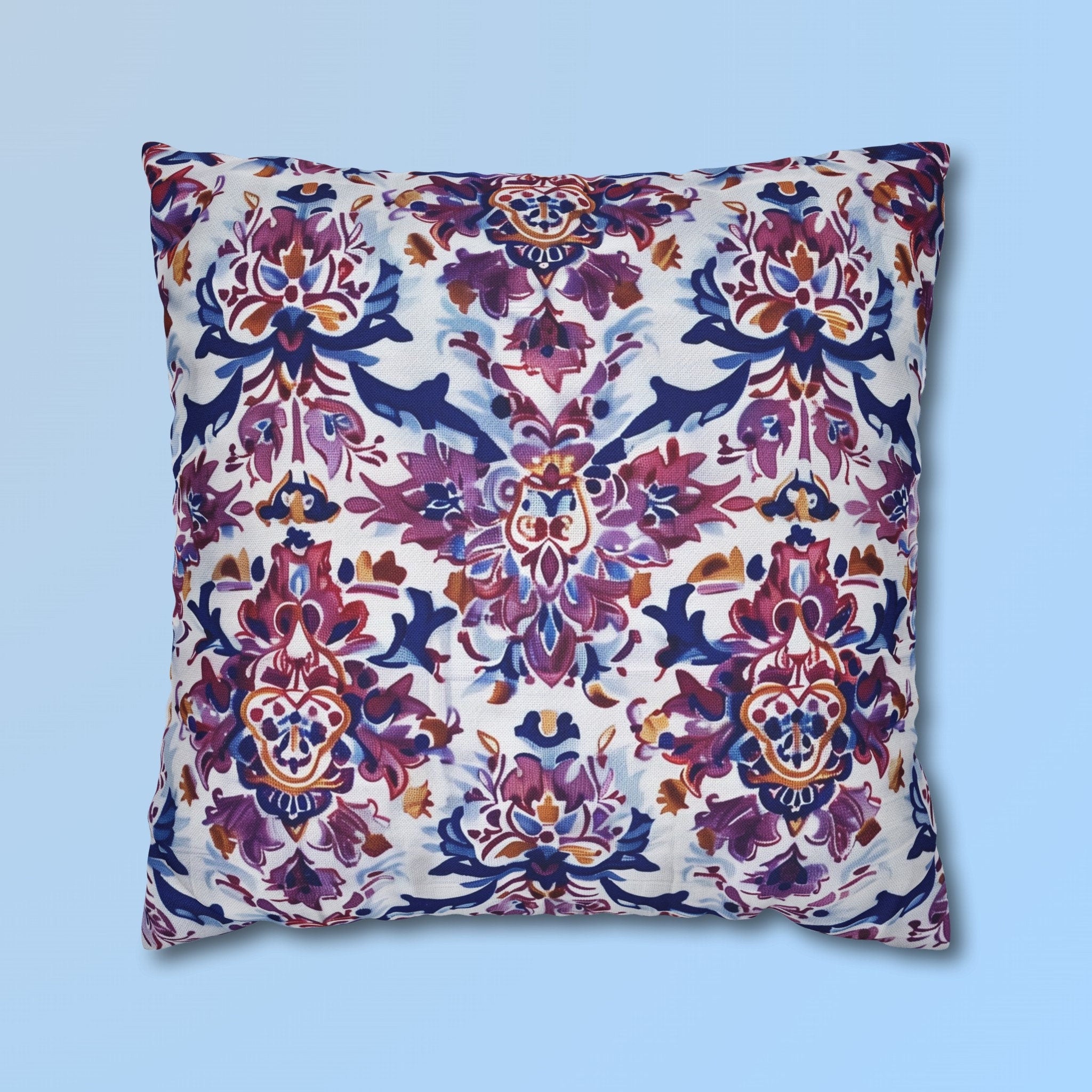 Ikat Floral Medallion Pillow Cover, Purple Blue Red Cushion