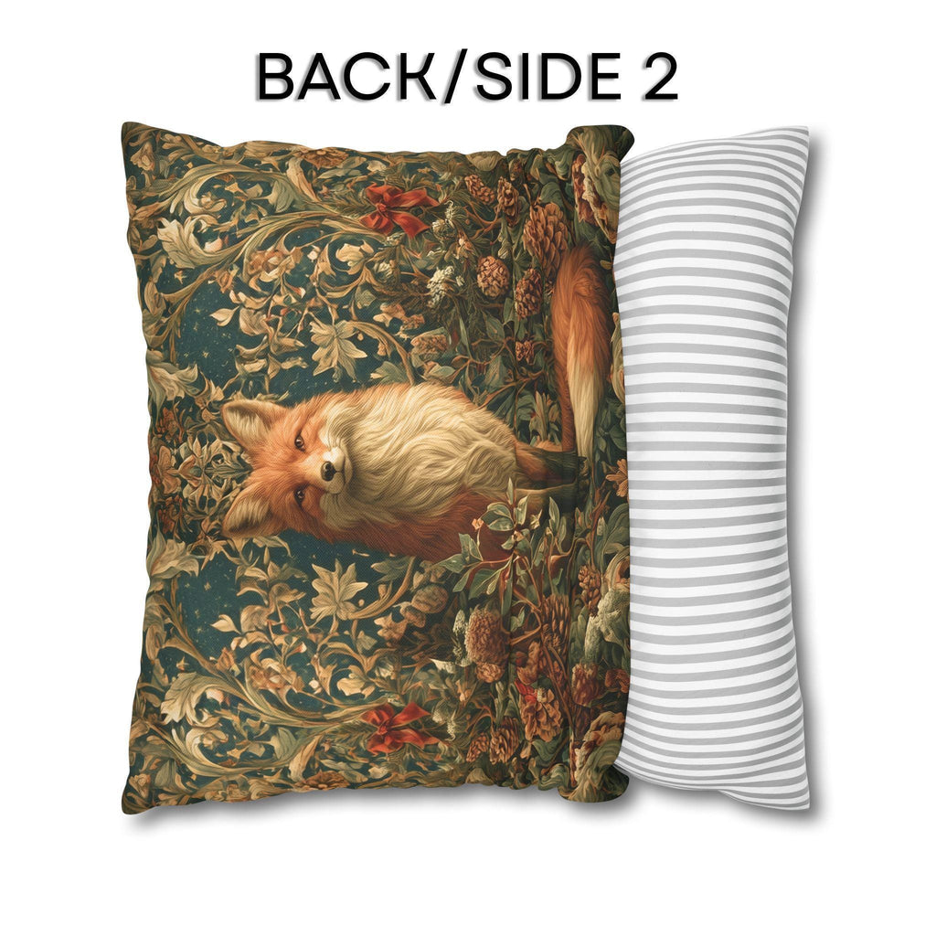 William Morris Inspired Christmas Pillow Cover: Woodland Fox Botanical Holiday Decor