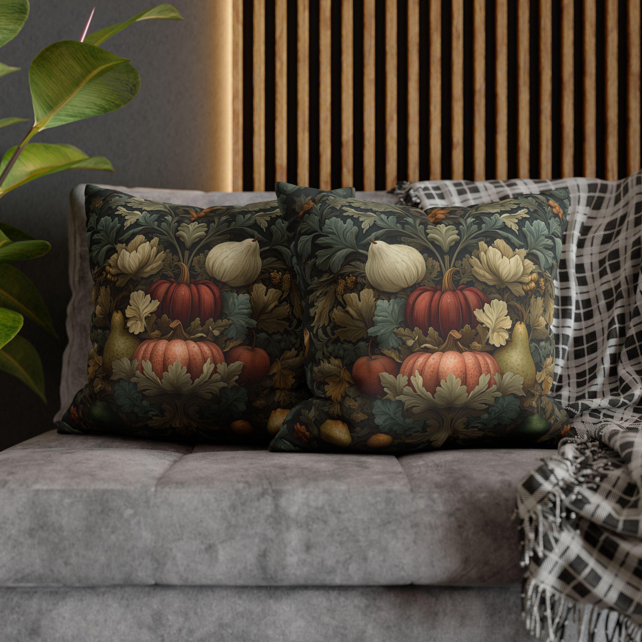 William Morris Botanical Pillow Cover: Vintage Ivory Pumpkin Harvest for Autumn Home Decor
