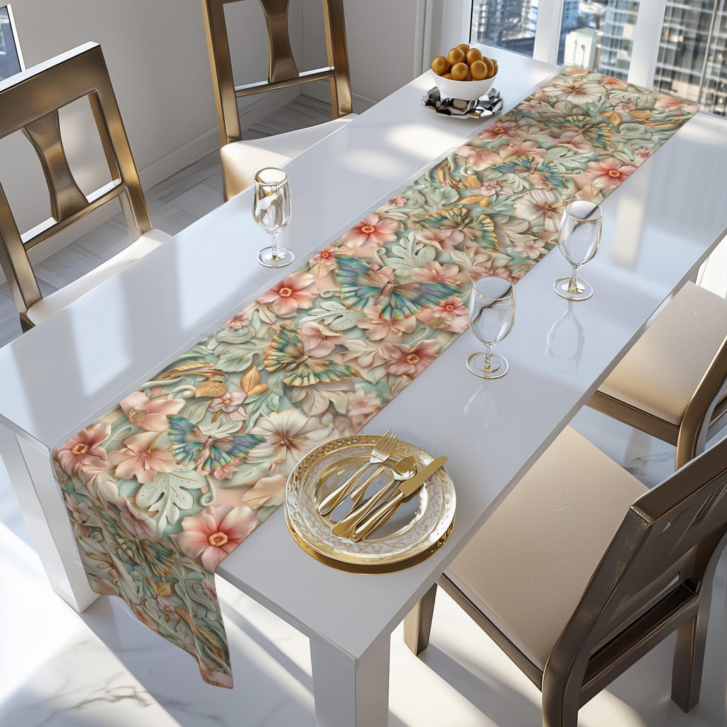William Morris inspired Table Runner: Pastel Butterfly Garden
