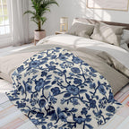 Chinoiserie Fleece Blanket: Blue and White Floral Pottery Pattern