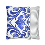 Blue Floral Art Nouveau Pillow Cover, Crisp White Decor