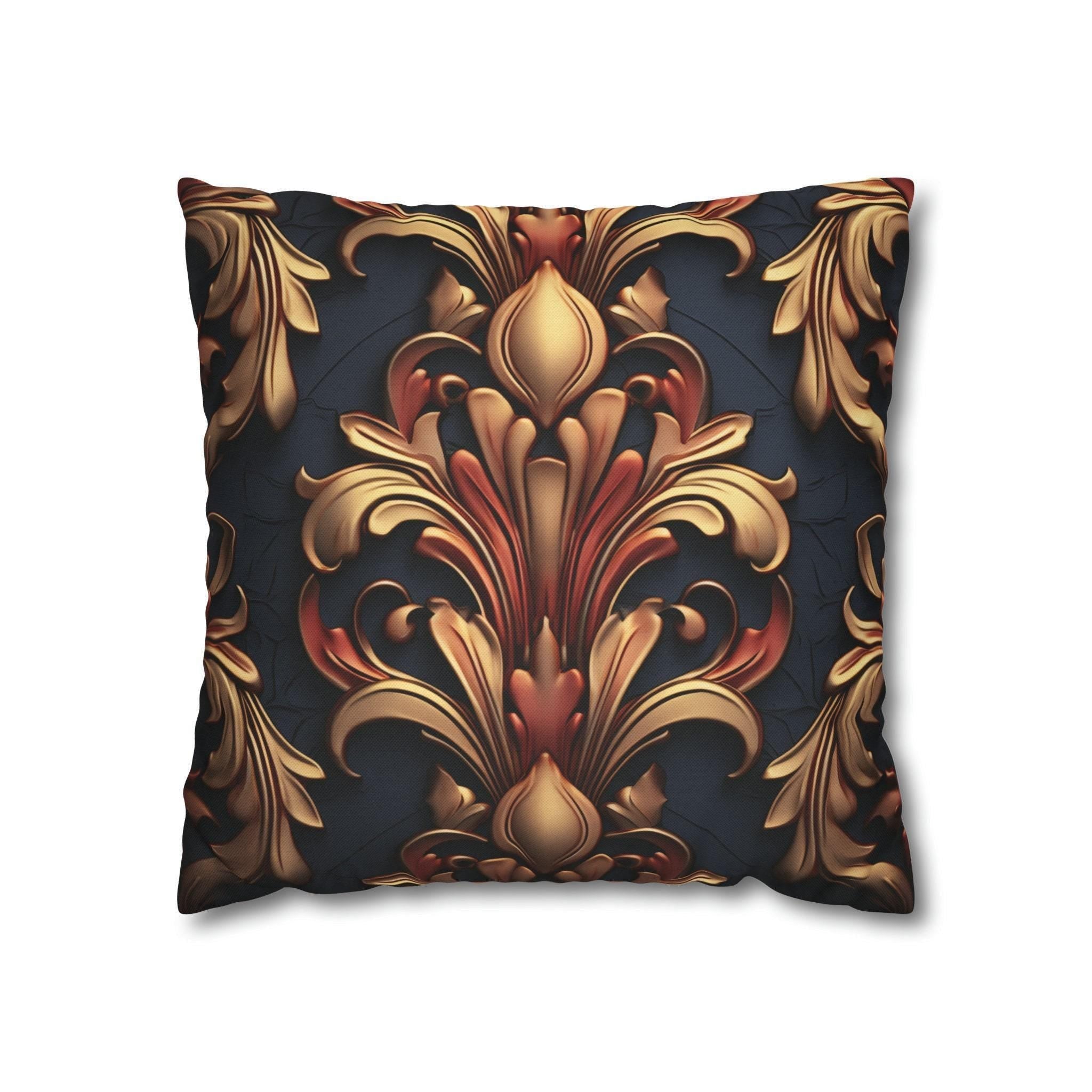 Baroque Fleur-de-Lis Pillow Cover: Gold & Burgundy Floral Design