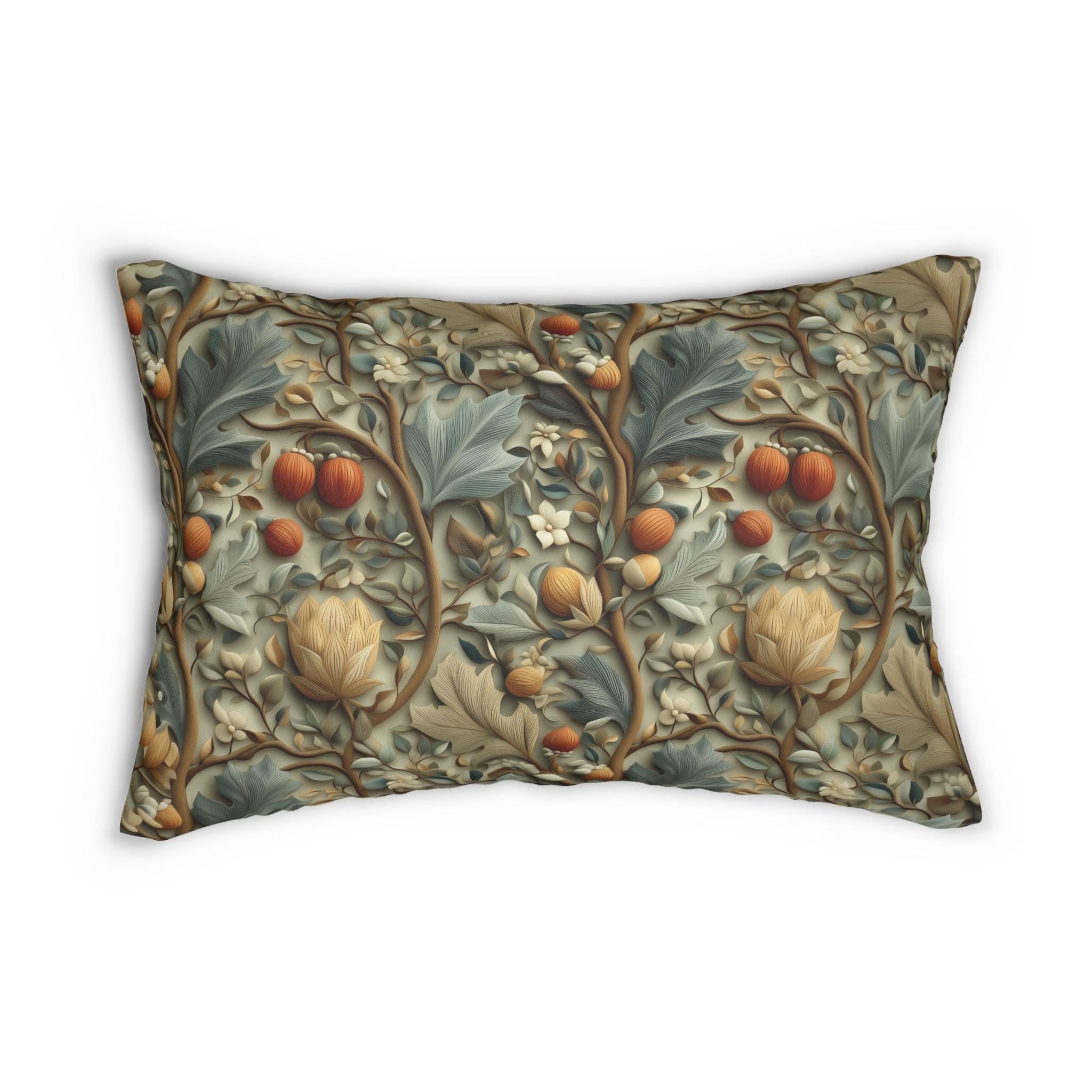 William Morris Autumn Vines Lumbar Pillow: Botanical Tapestry Design