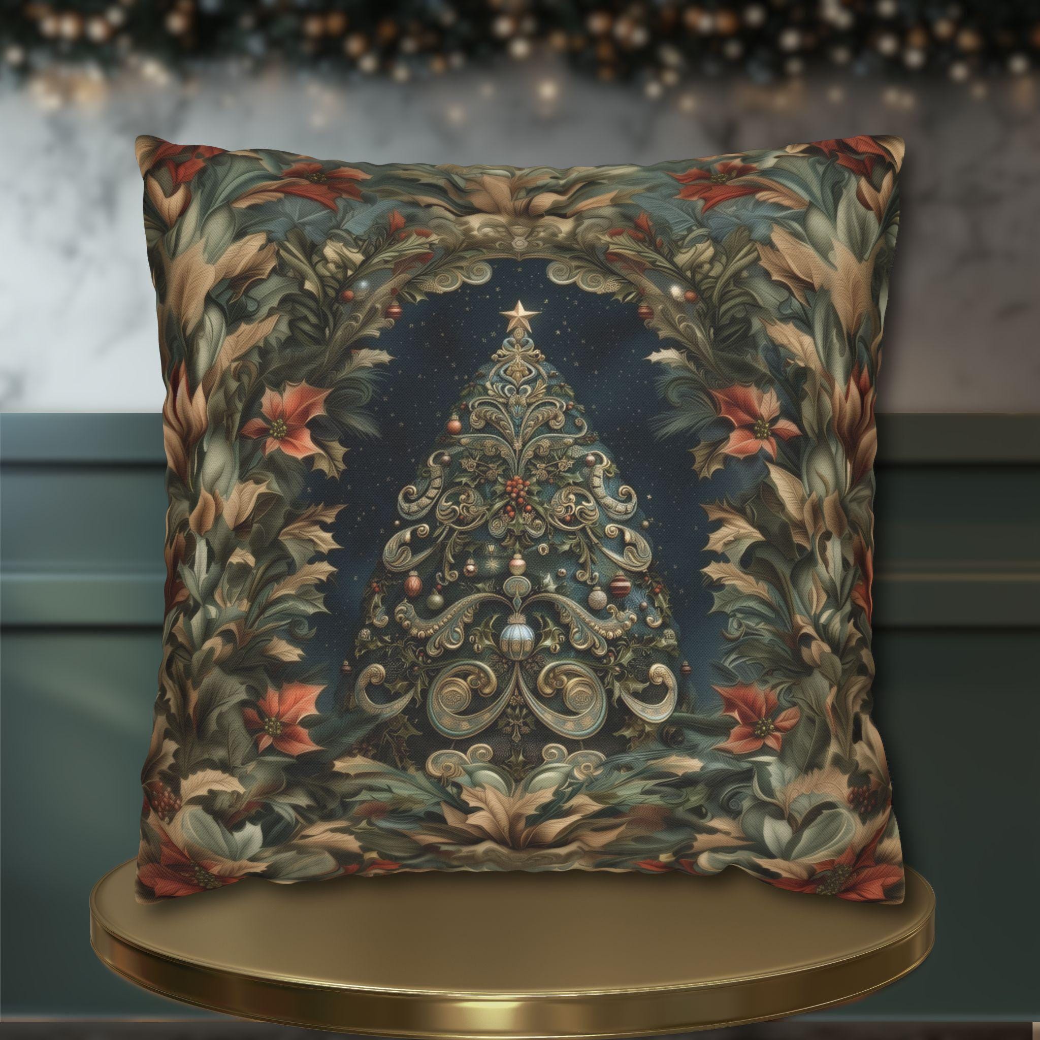 William Morris Christmas Tree Pillow Cover: Botanical Holiday Decor