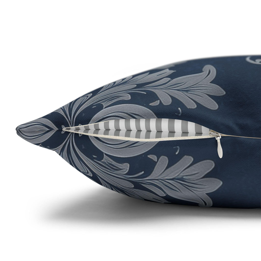 Steel Blue Damask Pillow Cover: Elegant Floral Cushion