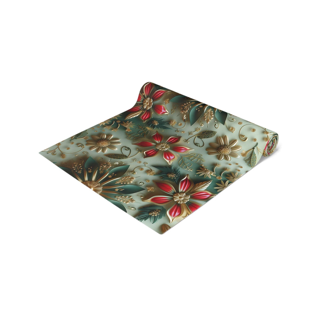 Elegant Christmas Table Runner: Snowflake & Poinsettia Holiday Decor