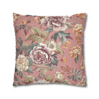 Rococo-Inspired Floral Pillow Cover: Dusty Pink Elegance with Mauve, Cream, Peach & Green Blooms