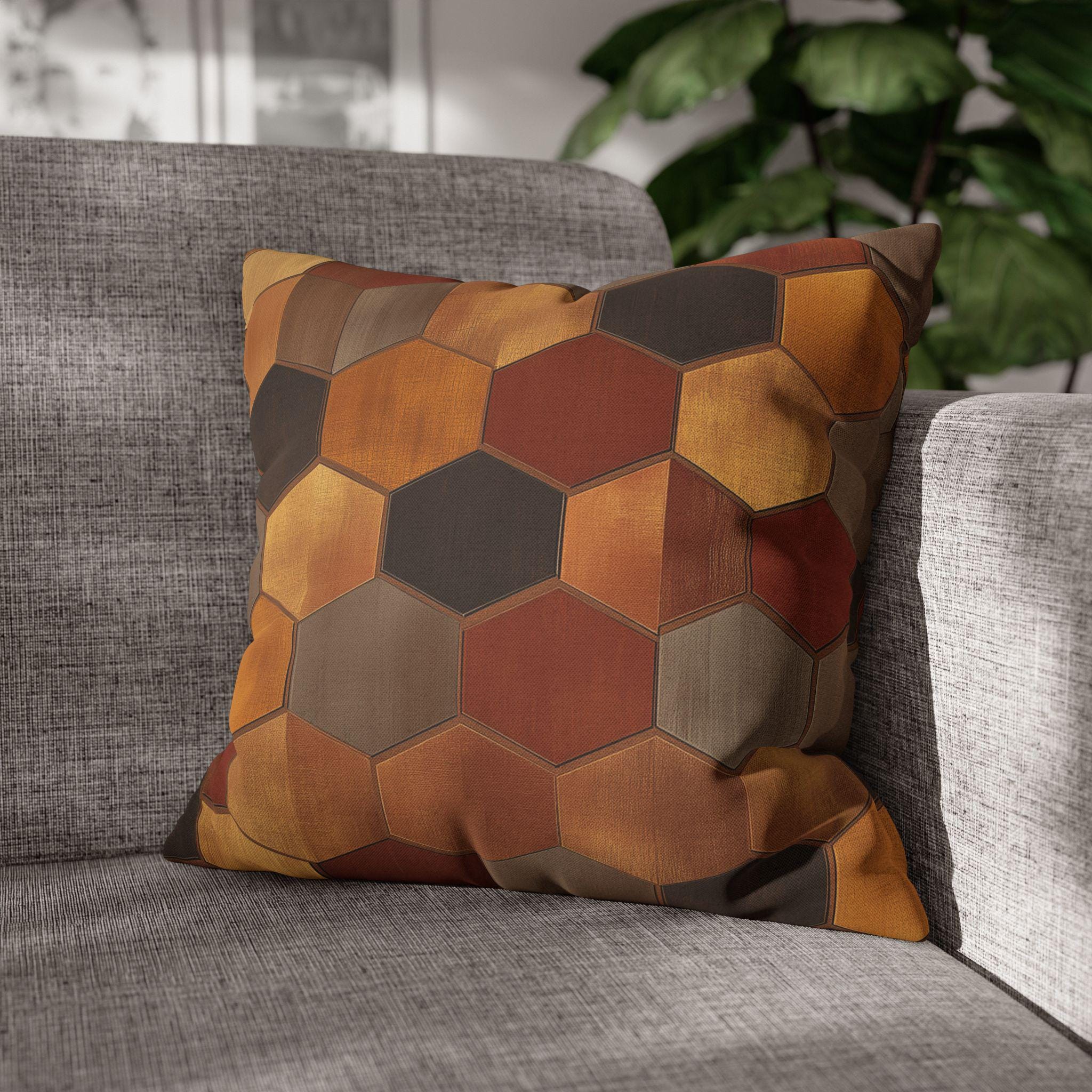 Geometric Hexagon Pillow Cover: Earth Tone Cushion for Modern, Rustic, Mid-Century Decor
